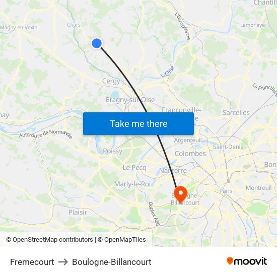 Fremecourt to Boulogne-Billancourt map