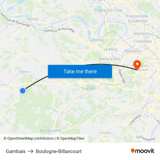 Gambais to Boulogne-Billancourt map