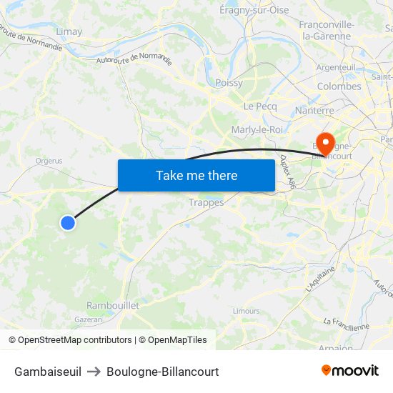 Gambaiseuil to Boulogne-Billancourt map