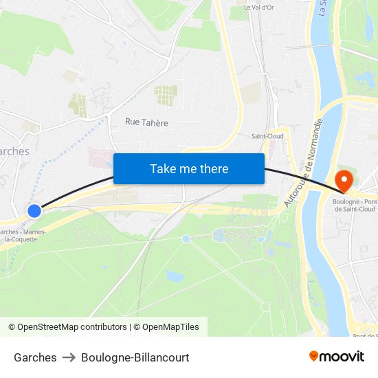 Garches to Boulogne-Billancourt map