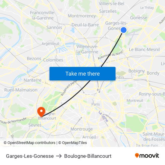 Garges-Les-Gonesse to Boulogne-Billancourt map