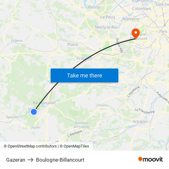 Gazeran to Boulogne-Billancourt map