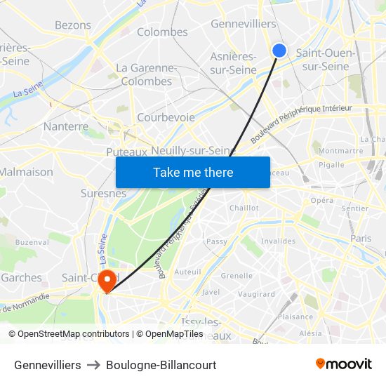 Gennevilliers to Boulogne-Billancourt map