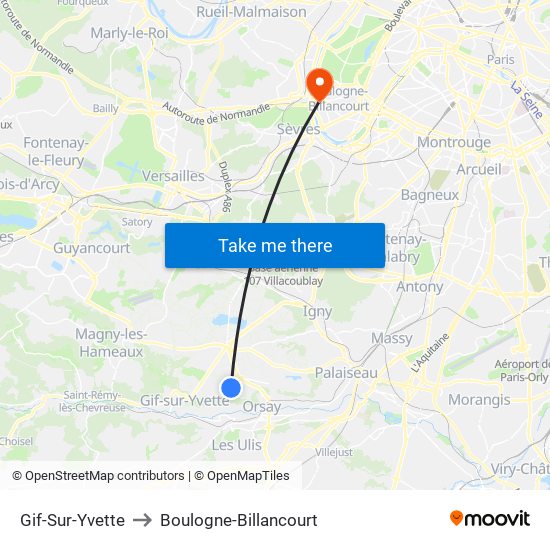Gif-Sur-Yvette to Boulogne-Billancourt map