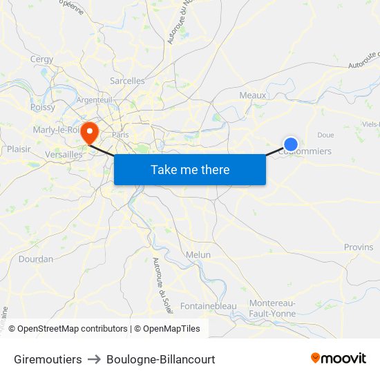 Giremoutiers to Boulogne-Billancourt map