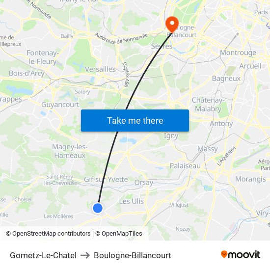Gometz-Le-Chatel to Boulogne-Billancourt map