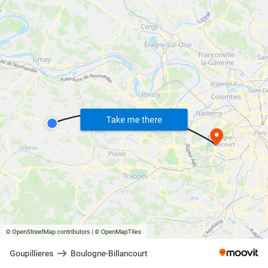 Goupillieres to Boulogne-Billancourt map