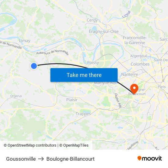 Goussonville to Boulogne-Billancourt map