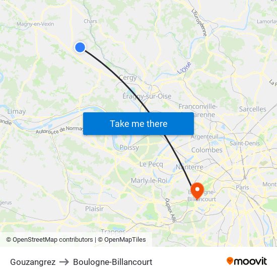Gouzangrez to Boulogne-Billancourt map