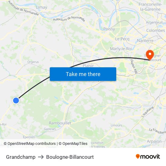 Grandchamp to Boulogne-Billancourt map