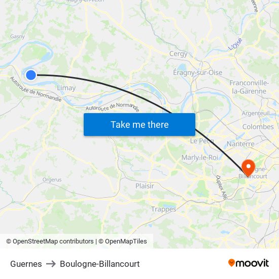 Guernes to Boulogne-Billancourt map