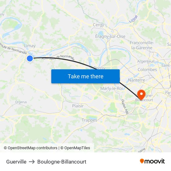 Guerville to Boulogne-Billancourt map
