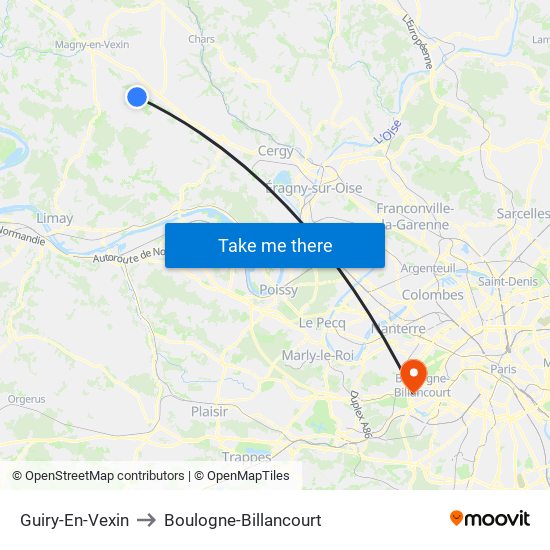 Guiry-En-Vexin to Boulogne-Billancourt map
