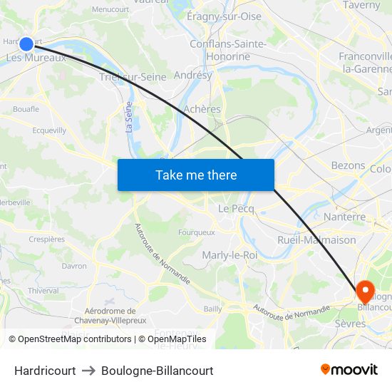 Hardricourt to Boulogne-Billancourt map