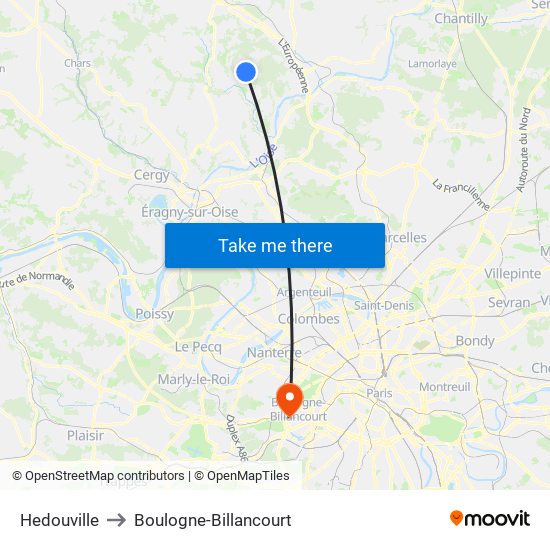 Hedouville to Boulogne-Billancourt map