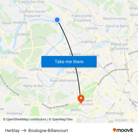 Herblay to Boulogne-Billancourt map