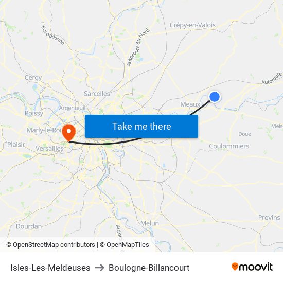 Isles-Les-Meldeuses to Boulogne-Billancourt map