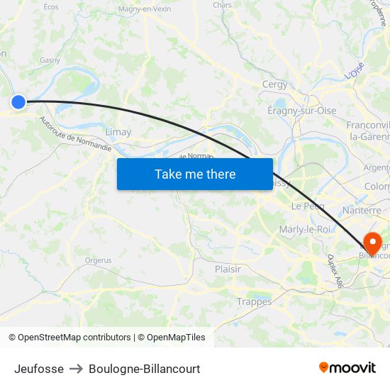 Jeufosse to Boulogne-Billancourt map