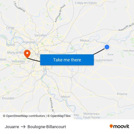 Jouarre to Boulogne-Billancourt map