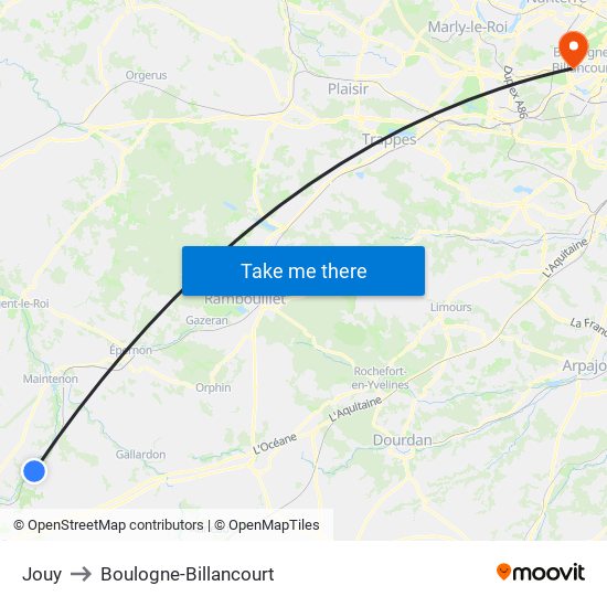 Jouy to Boulogne-Billancourt map