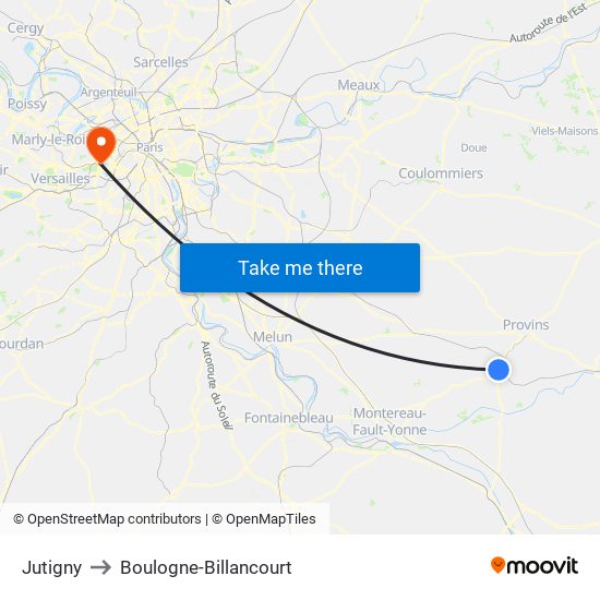 Jutigny to Boulogne-Billancourt map