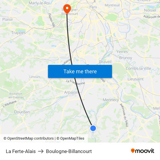 La Ferte-Alais to Boulogne-Billancourt map