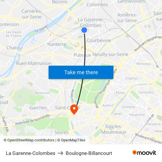La Garenne-Colombes to Boulogne-Billancourt map