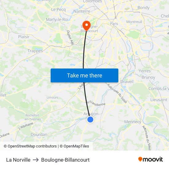 La Norville to Boulogne-Billancourt map