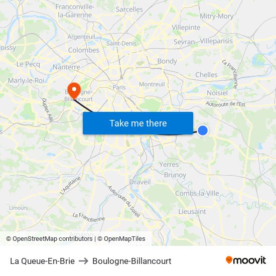 La Queue-En-Brie to Boulogne-Billancourt map