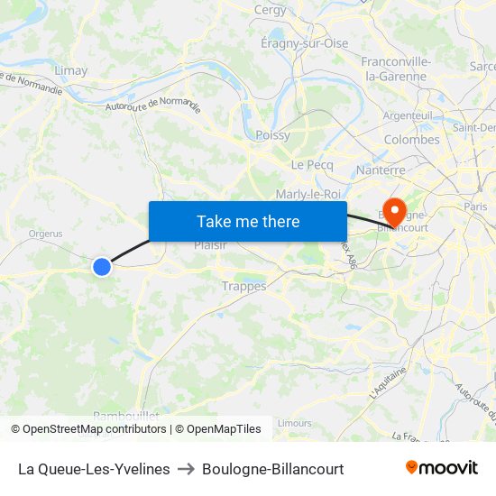 La Queue-Les-Yvelines to Boulogne-Billancourt map