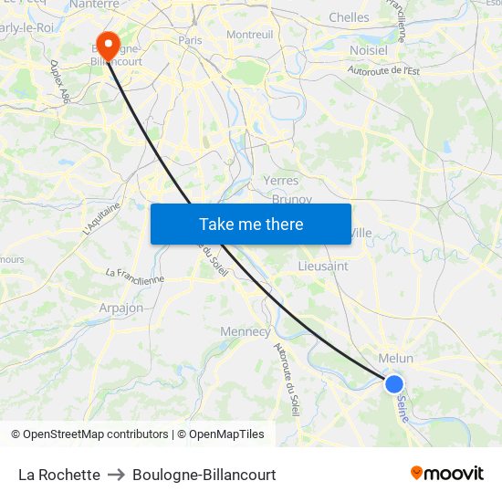 La Rochette to Boulogne-Billancourt map