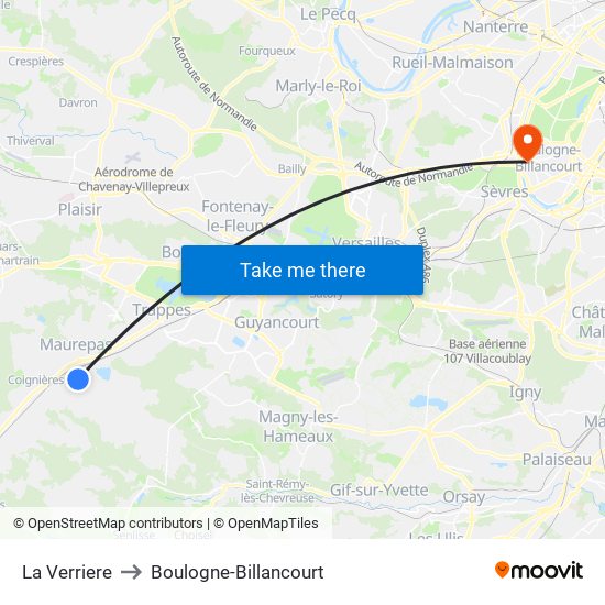 La Verriere to Boulogne-Billancourt map