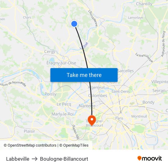 Labbeville to Boulogne-Billancourt map