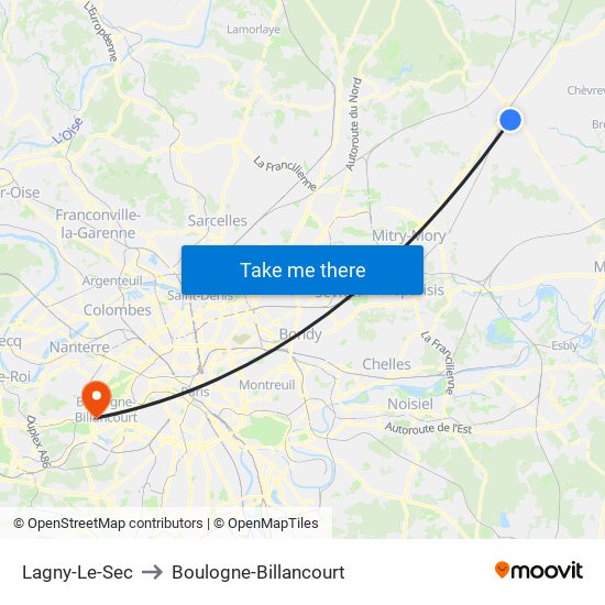 Lagny-Le-Sec to Boulogne-Billancourt map