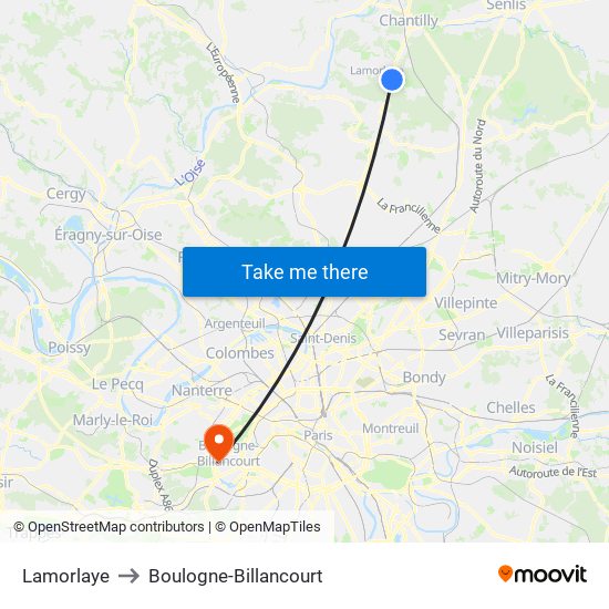 Lamorlaye to Boulogne-Billancourt map