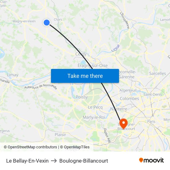 Le Bellay-En-Vexin to Boulogne-Billancourt map