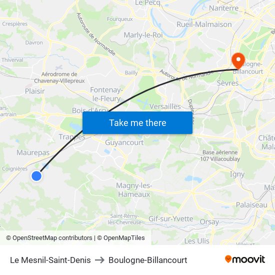 Le Mesnil-Saint-Denis to Boulogne-Billancourt map