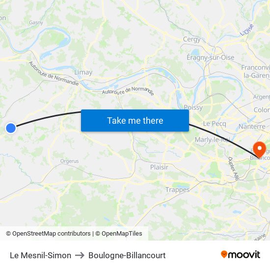 Le Mesnil-Simon to Boulogne-Billancourt map
