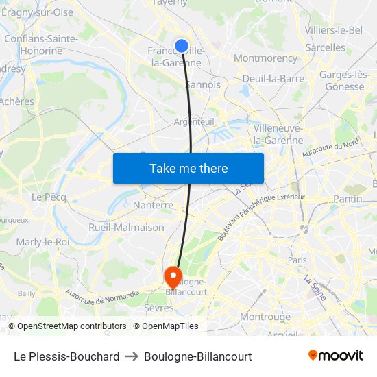 Le Plessis-Bouchard to Boulogne-Billancourt map