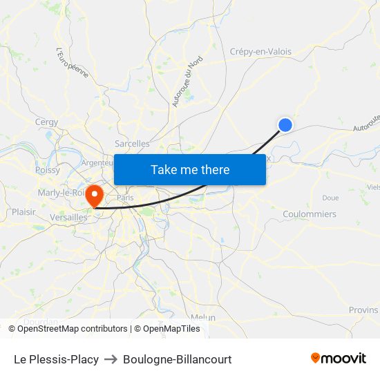 Le Plessis-Placy to Boulogne-Billancourt map