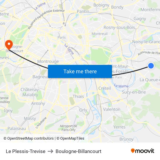 Le Plessis-Trevise to Boulogne-Billancourt map