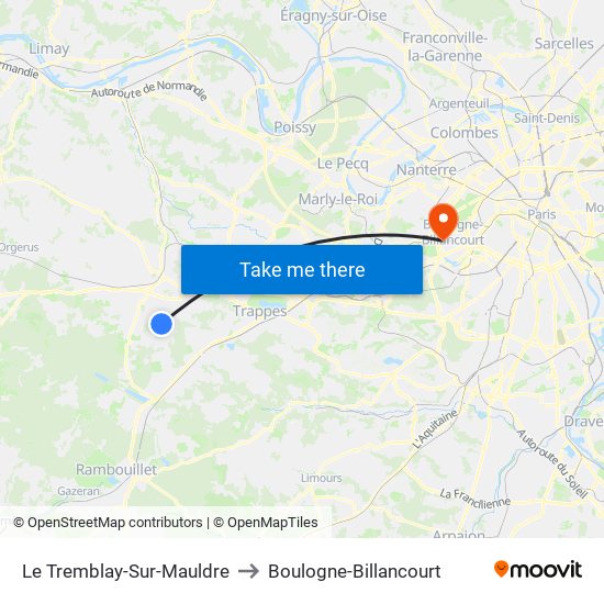 Le Tremblay-Sur-Mauldre to Boulogne-Billancourt map