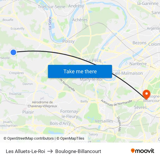 Les Alluets-Le-Roi to Boulogne-Billancourt map