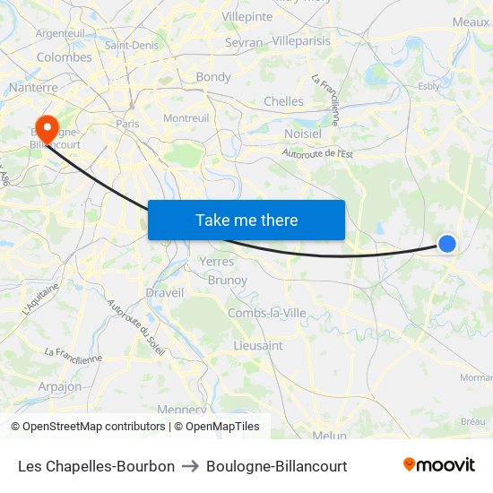Les Chapelles-Bourbon to Boulogne-Billancourt map