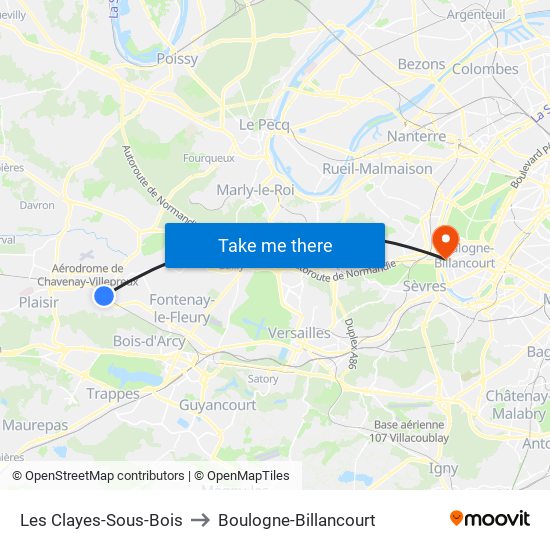 Les Clayes-Sous-Bois to Boulogne-Billancourt map