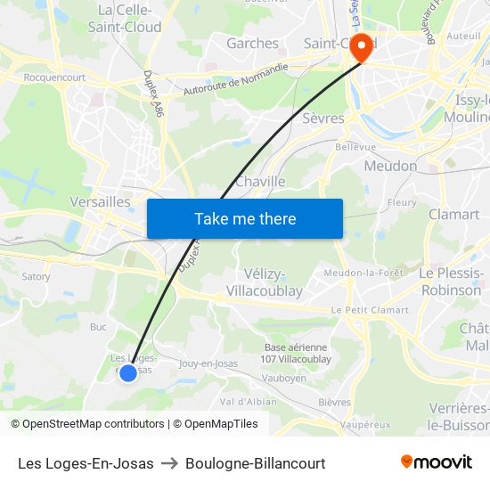 Les Loges-En-Josas to Boulogne-Billancourt map