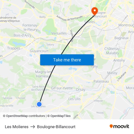 Les Molieres to Boulogne-Billancourt map