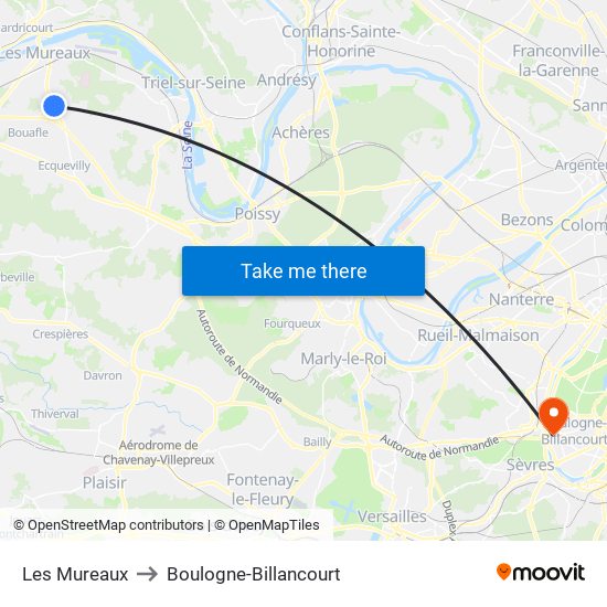 Les Mureaux to Boulogne-Billancourt map