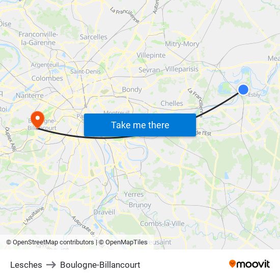 Lesches to Boulogne-Billancourt map