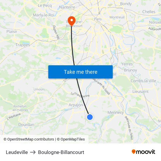 Leudeville to Boulogne-Billancourt map